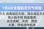 7月6日全国航空天气预报：多地降雨 航班运行需留意
